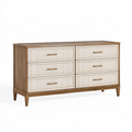 Kommode 160 x 45 x 85 cm in Braun/Creme aus Holzwerkstoff mit sechs Schubladen im Mid-Century-Stil