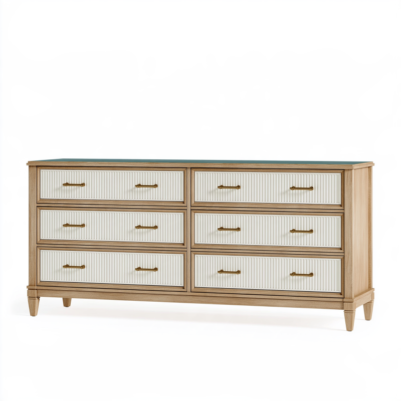Kommode 160 x 45 x 85 cm Holzwerkstoff Naturweiß mit 6 Schubladen im klassischen Stil