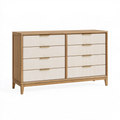 Kommode 160 x 45 x 90 cm Holzoptik Weiß mit 8 Schubladen geriffelter Front