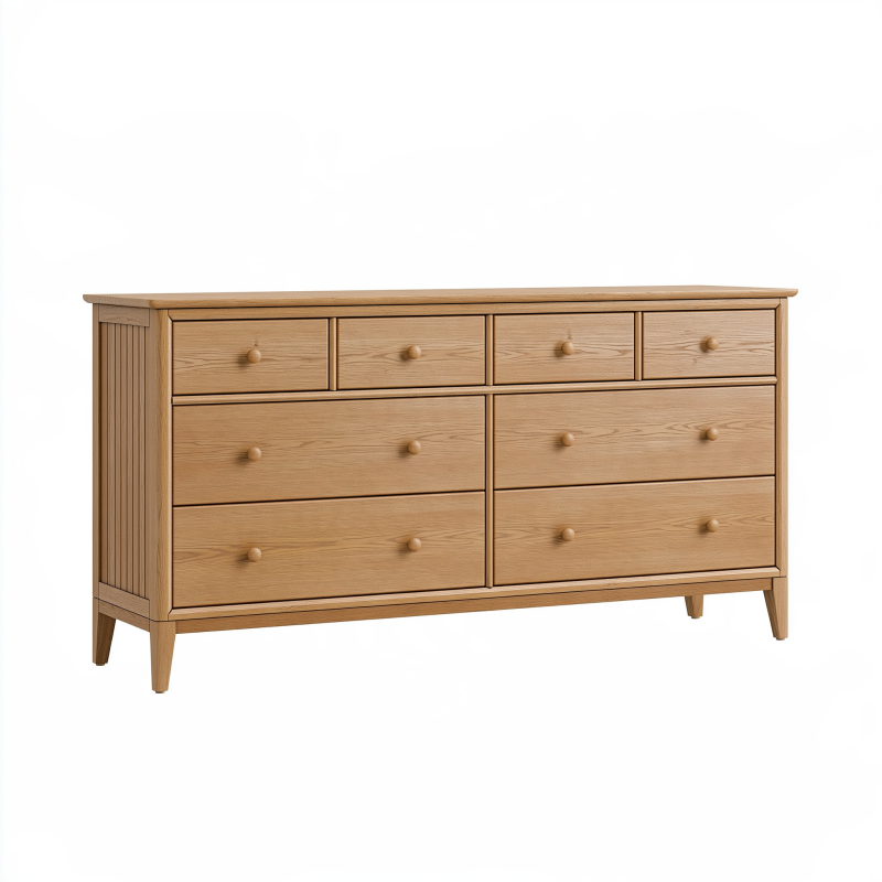 Kommode 160 x 45 x 90 cm Holz Eichefarben mit 8 Schubladen Landhausstil