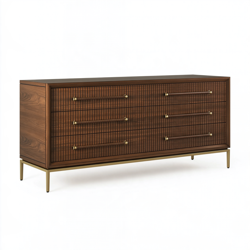 Kommode 160 x 45 x 80 cm Walnussbraun Holzwerkstoff mit 6 Schubladen im Mid-Century-Stil