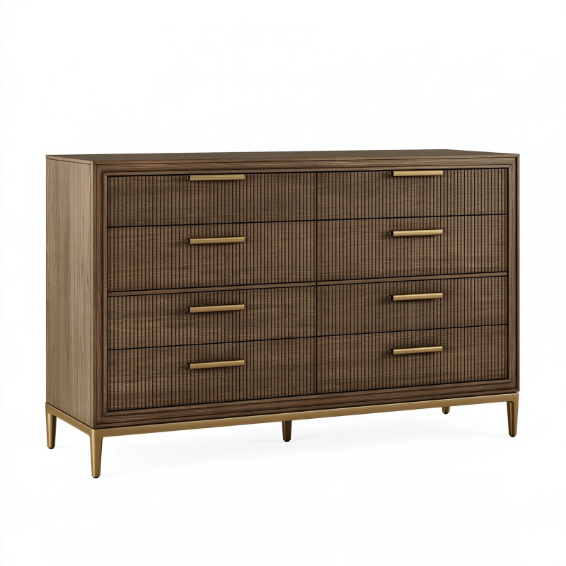 Kommode 160 x 45 x 90 cm Holzoptik Braun mit 6 Schubladen und Metallfüßen