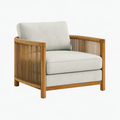 Sessel 82 cm x 78 cm x 78 cm beige Textil und Holz - Lounge Stil mit geflochtenen Armlehnen
