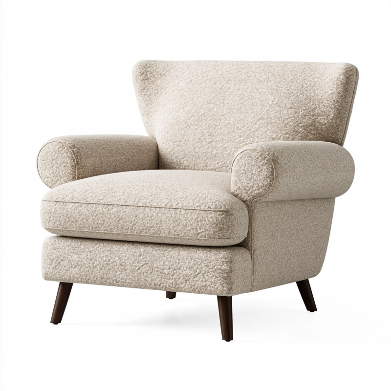 Sessel 90 x 85 x 95 cm Creme Bouclé Stoff gepolstert mit Holzbeinen