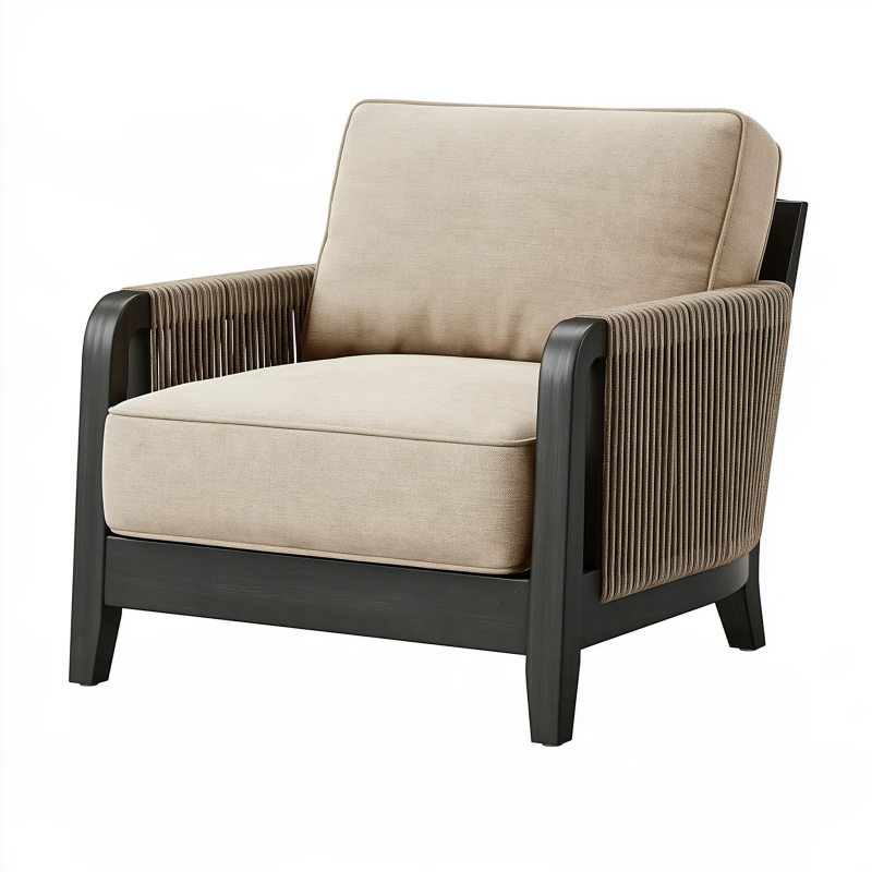 Sessel 80 x 85 x 88 cm Beige Stoff Holzgestell Loungestil
