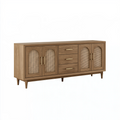Sideboard 180 cm Naturbraun Beige Holz mit Rattangeflecht und Schubladen