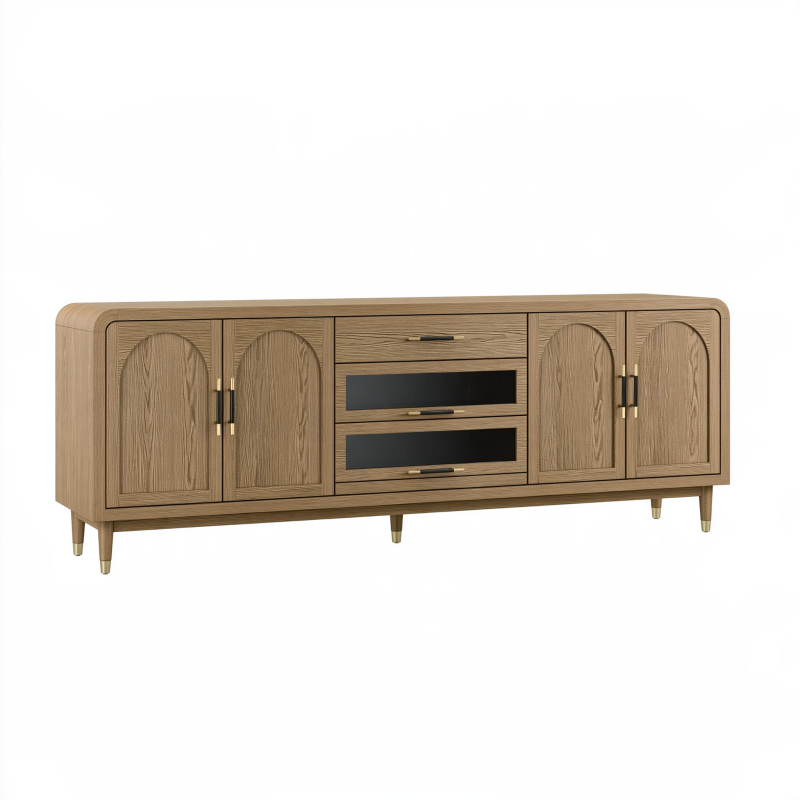 Sideboard 180 x 45 x 80 cm Holzwerkstoff Eichebraun mit Schubladen und Schranktüren
