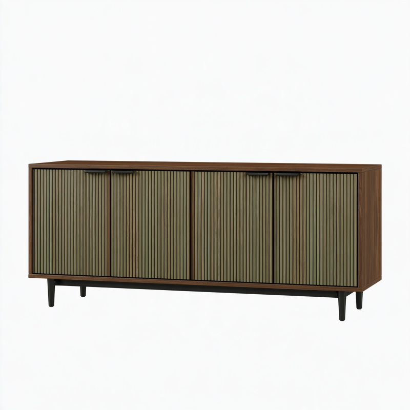 Sideboard 180 x 40 x 75 cm Holz Braun Grün mit geriffelten Türen