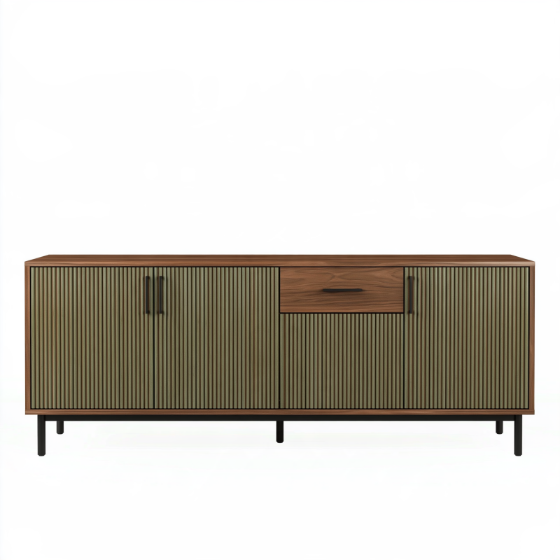 Sideboard 180 x 40 x 80 cm Holz Olivgrün Braun mit Lamellenfront und Metallfüßen