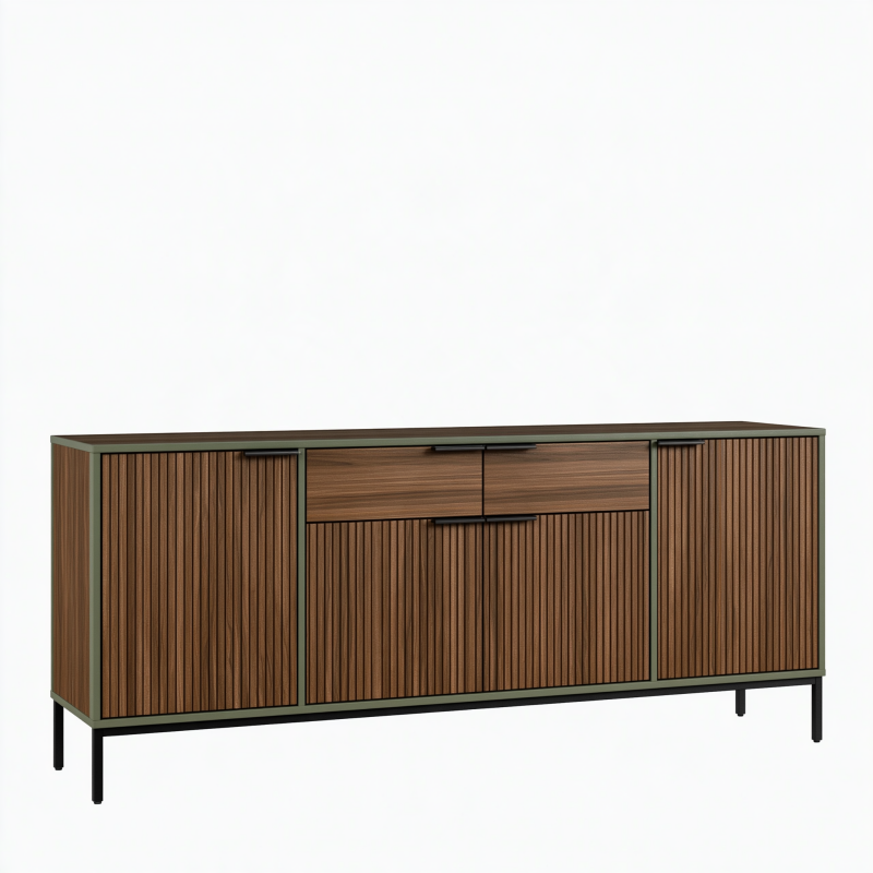 Sideboard 160 x 40 x 80 cm Braun in Holzoptik mit Metallgestell und Lamellentüren