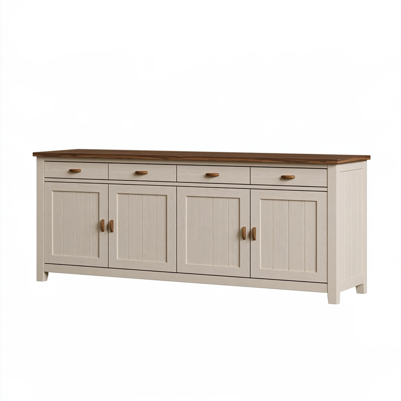 Sideboard 180 x 45 x 85 cm Holzwerkstoff Beige/Braun Landhausstil mit 4 Türen und 4 Schubladen