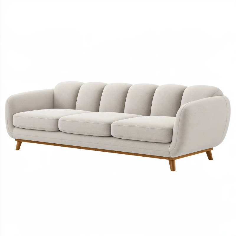 3-Sitzer Sofa 220 x 90 x 82 cm in Creme mit Textilbezug und Holzfüßen - skandinavischer Stil