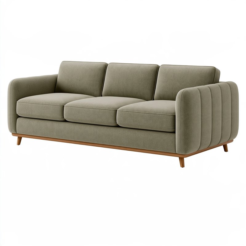 3-Sitzer Sofa 220 cm Graugrün Textil mit Holzfüßen - gepolstertes Wohnzimmermöbel im modernen Stil
