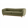 3-Sitzer Sofa 220 cm olivgrüner Textilbezug mit Holzfüßen Retro-Stil