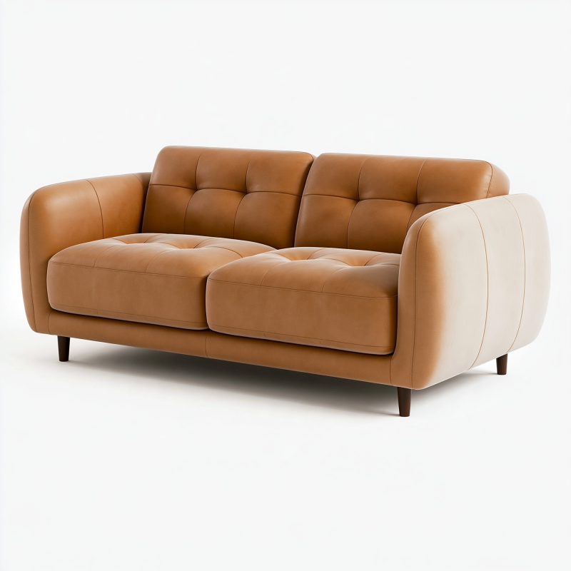 2-Sitzer Sofa 180 cm in Lederoptik Cognac fürs Wohnzimmer mit Steppung