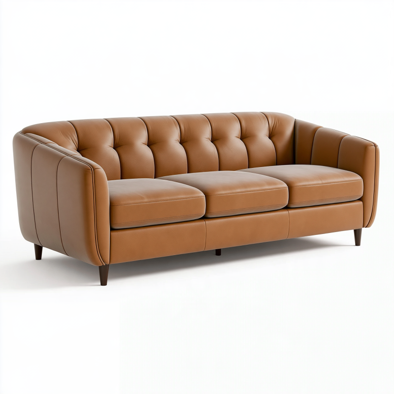 3-Sitzer Sofa 220 cm cognacbraun Bezug in Lederoptik Chesterfield-Stil