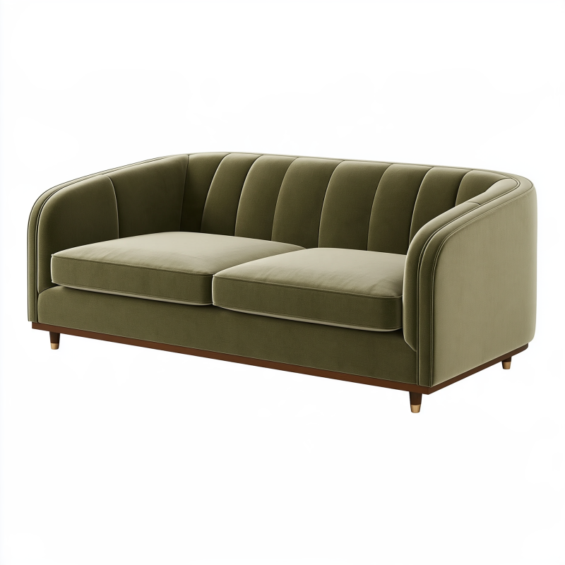 2-Sitzer Sofa 180 cm olivgrüner Samtbezug - gepolstertes Wohnzimmer Sofa im Retro-Stil