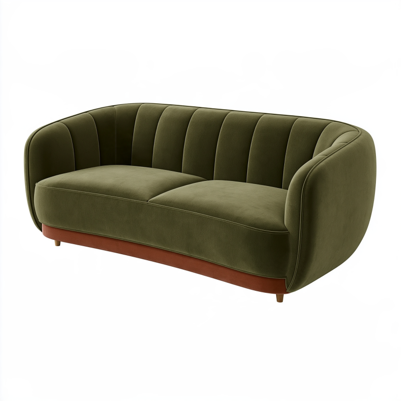 2-Sitzer Sofa 170 cm Olivgrün Samtstoff Wohnzimmer Retro-Stil