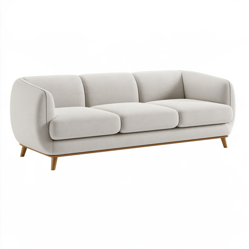 3-Sitzer Sofa 220 cm Creme Textilbezug Holzfüße Modern