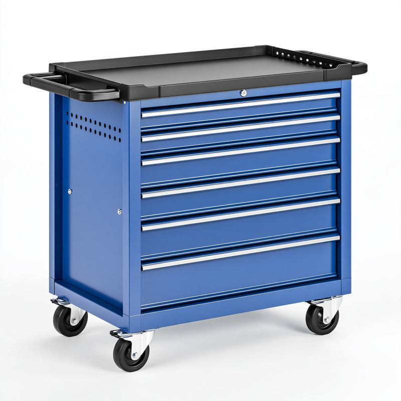 Werkzeugwagen 80 x 45 x 95 cm Stahl Blau mit 7 Schubladen und Rollen