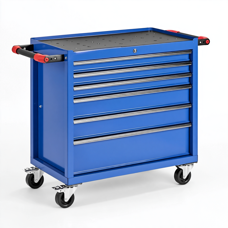 Werkstattwagen 78 x 46 x 97 cm aus Stahl Blau mit 7 Schubladen und Rollen