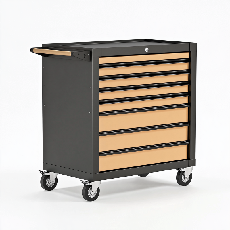 Werkzeugwagen 72 x 46 x 97 cm aus Stahl Schwarz/Natur mit 7 Schubladen und Rollen