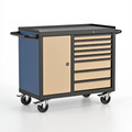 Werkzeugwagen 100 x 50 x 90 cm aus Stahl Blau Beige mit 7 Schubladen und Schranktür