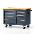 Werkstattwagen 137 x 46 x 95 cm aus Stahl in Dunkelblau mit Holzarbeitsplatte und 11 Schubladen