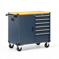 Werkstattwagen 100 x 50 x 95 cm Stahl Dunkelblau mit Holzarbeitsplatte und Schubladen